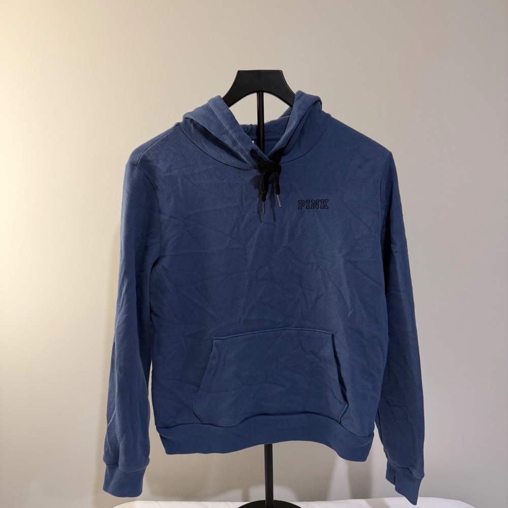 Victorias Secret PINK Blue Pullover Hoodie Sweatshirt Small Logo Kangaroo Pocket - Picture 6 of 6